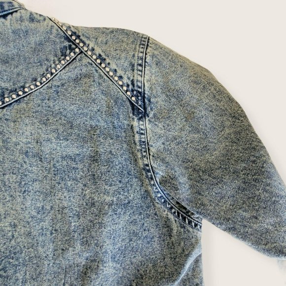 Vintage Embroidered Long Denim Jacket Blazer Zip Accent Woman's Size XL LH8009 - Picture 6 of 14
